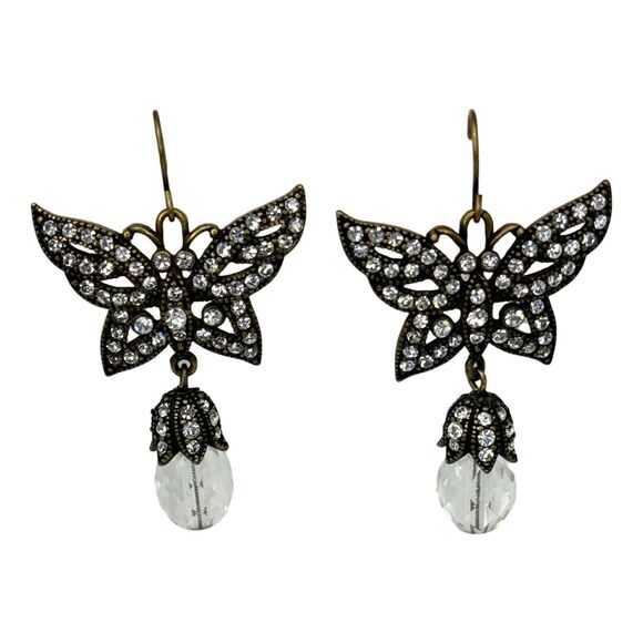 Crystal Black Butterfly Dangle Earrings 2" Jewels Of Legendary Splendor - Picture 7 of 12